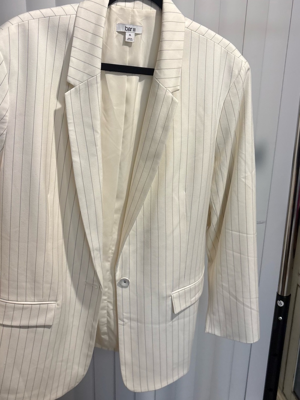 Bar III Cream Pinstripe Blazer with Notch Lapel